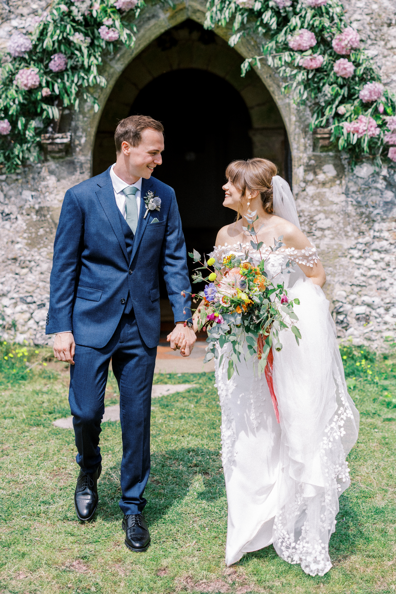 Bride & Groom leave South Stoke Barn Wedding after getting married