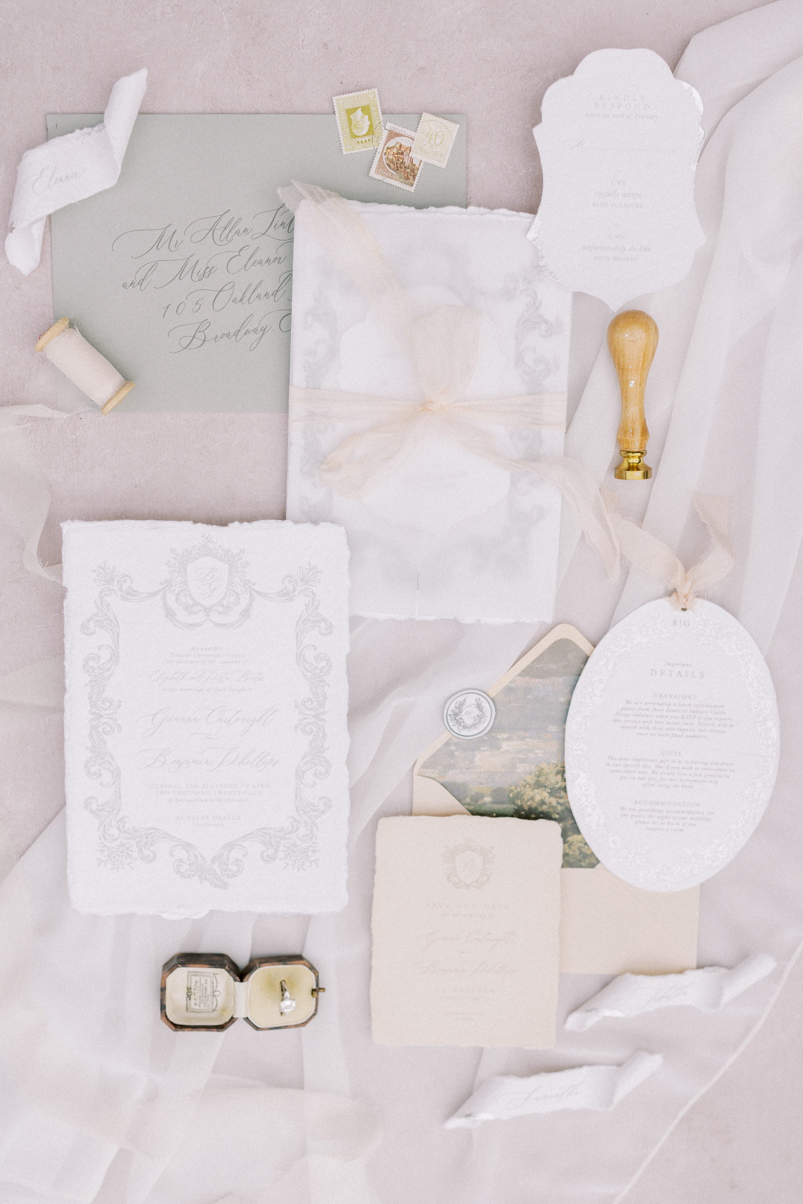 Luxury bespoke wedding stationery at Sudeley Castle Wedding