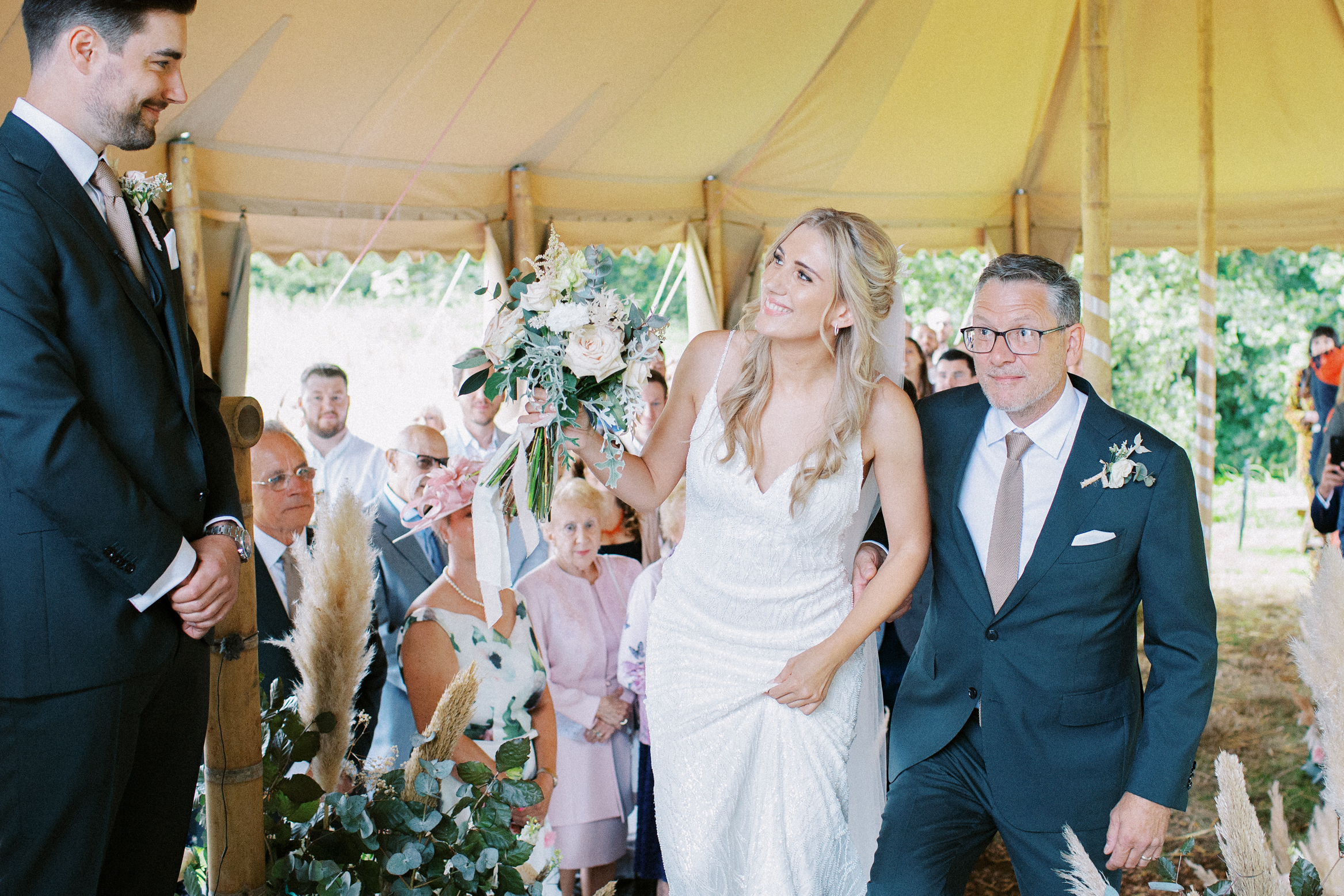 First time the bride looks at the groom on her wedding day at her Wilderness Weddings in Kent