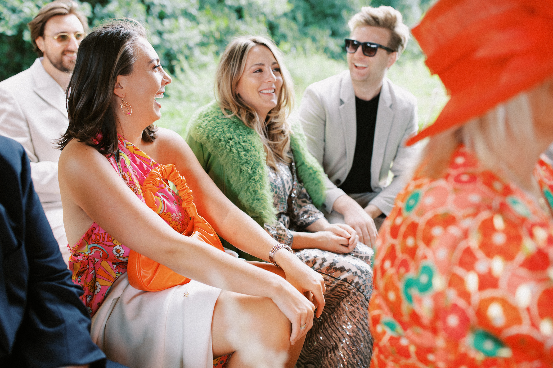 Documentary Kent wedding photography of guests at Wilderness Weddings in Kent