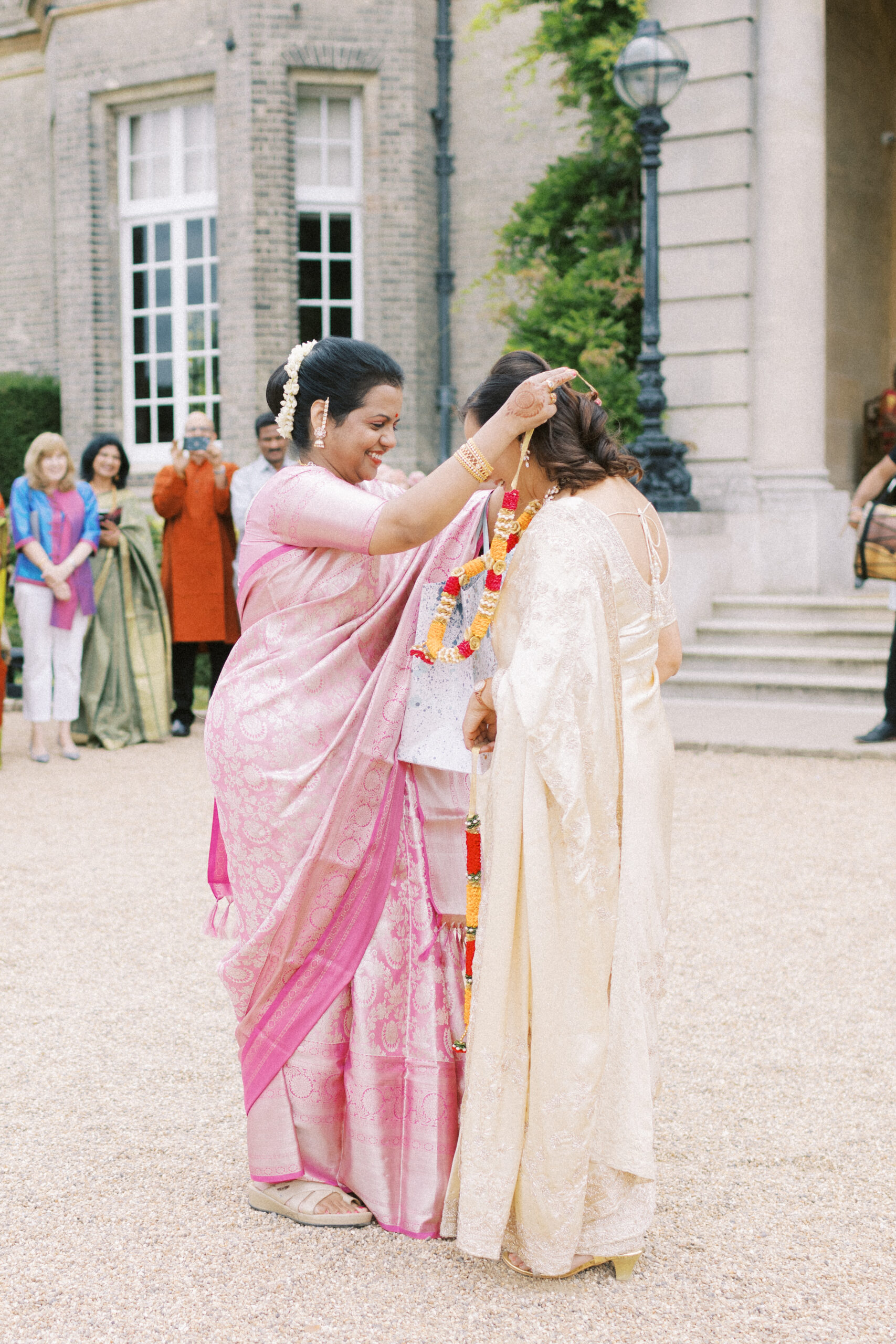 Indian wedding ceremony on the steps of Hedsor House