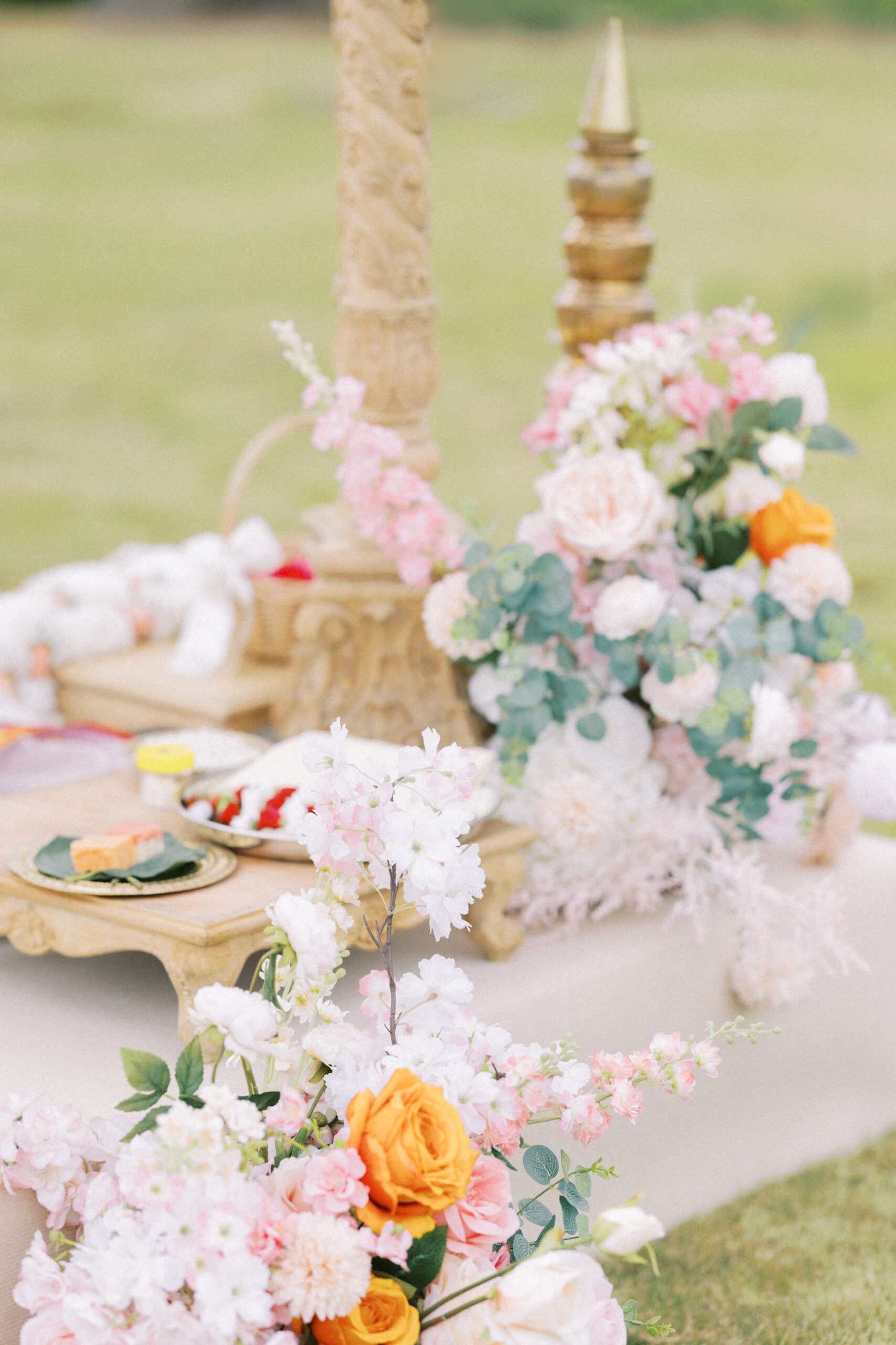 Lovely floral details decorate an Indian mandap