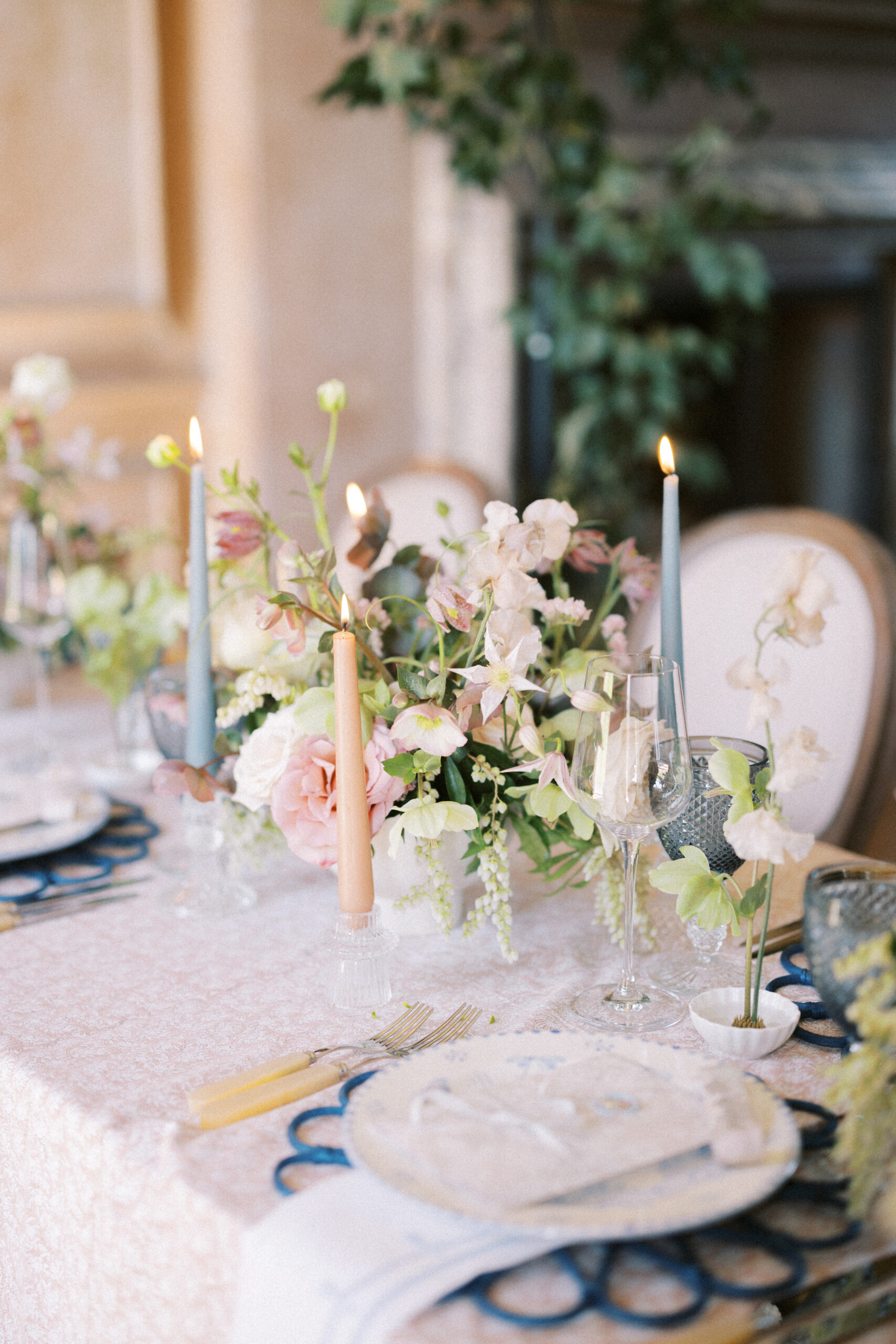 Fine art wedding flowers styled for a luxury editorial shoot at Findon Place