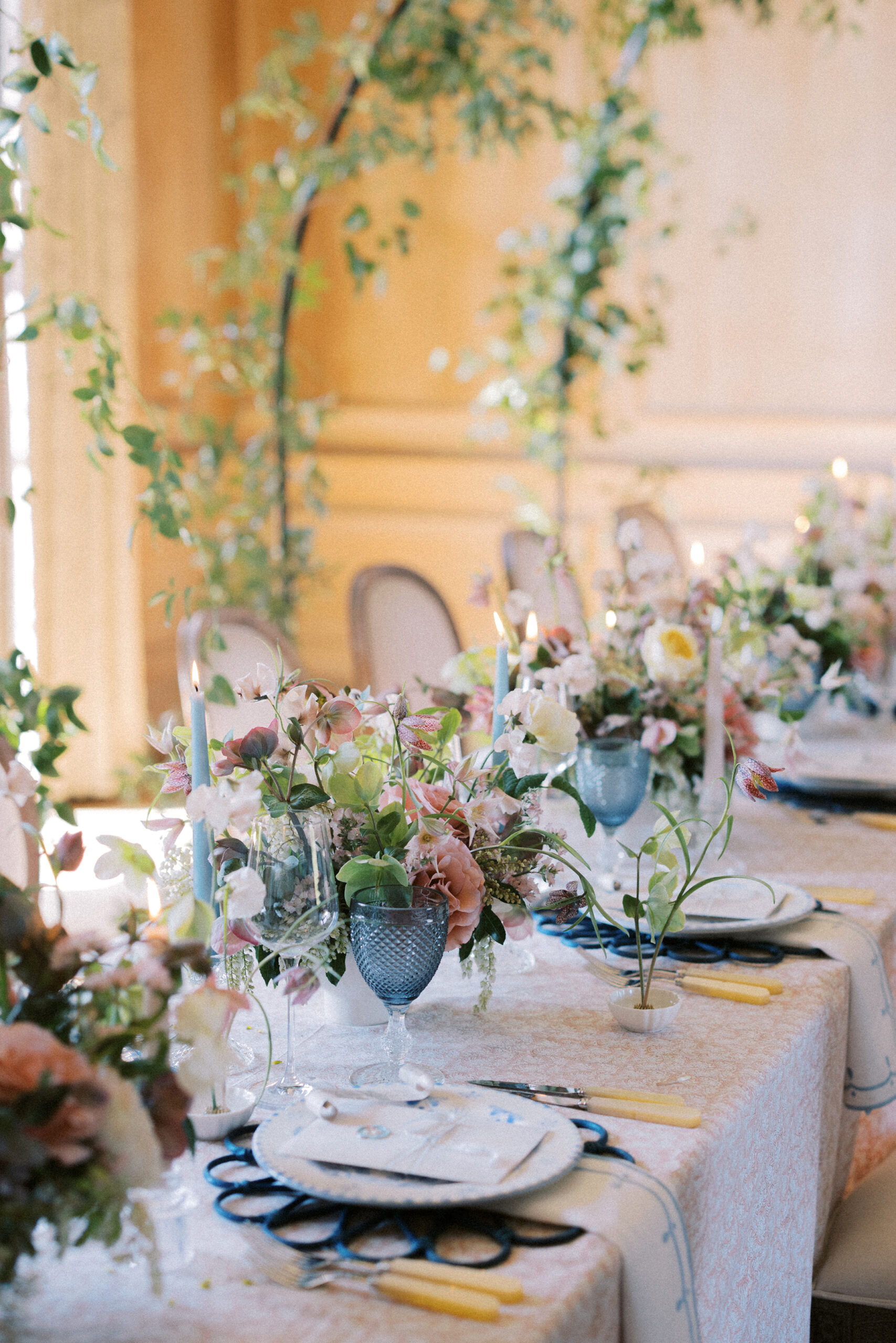 Editorial wedding styling showing tablescape details at a luxury Sussex venue