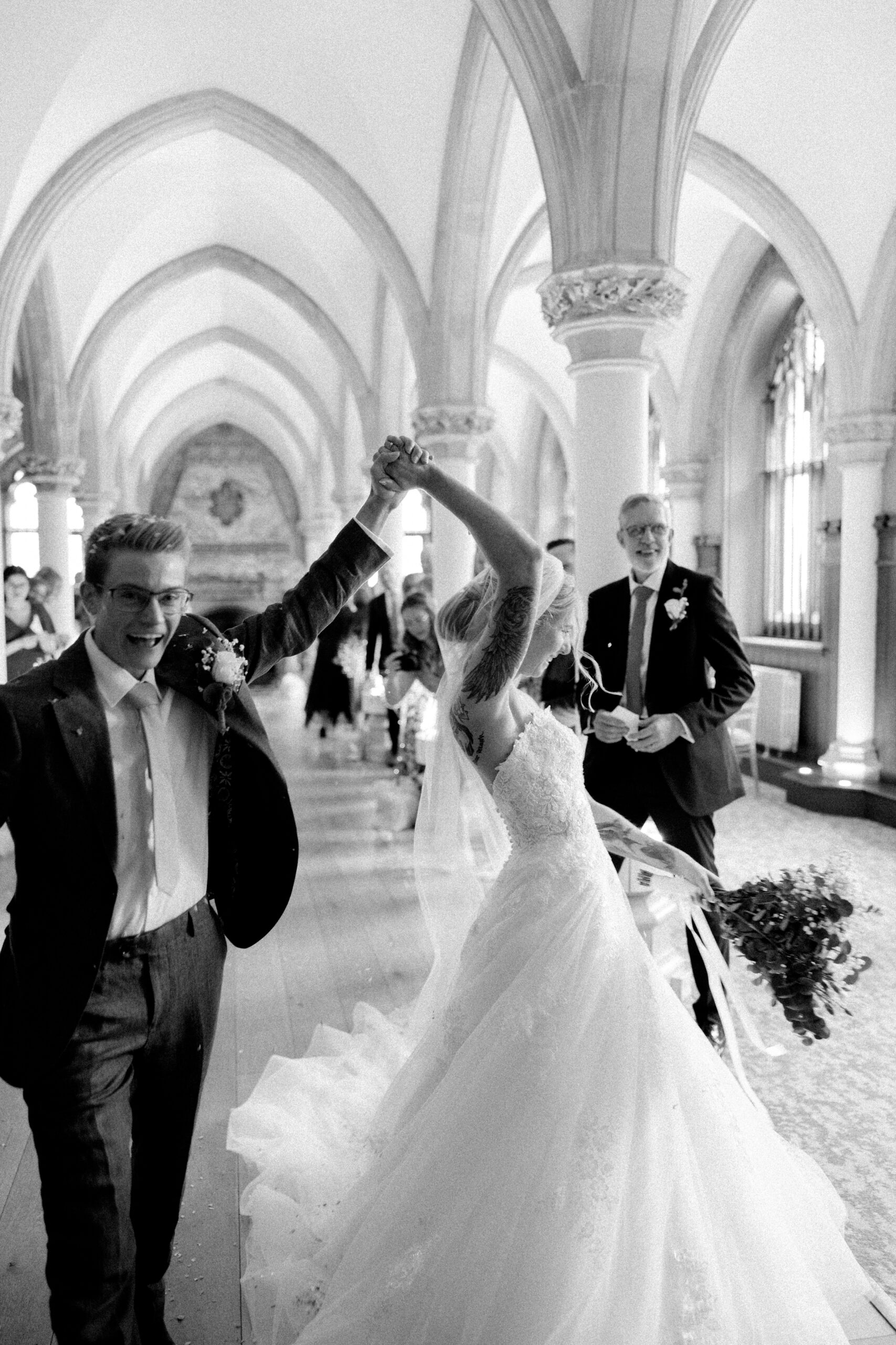 Emotional reactions from a bride and groom during a Wotton House wedding