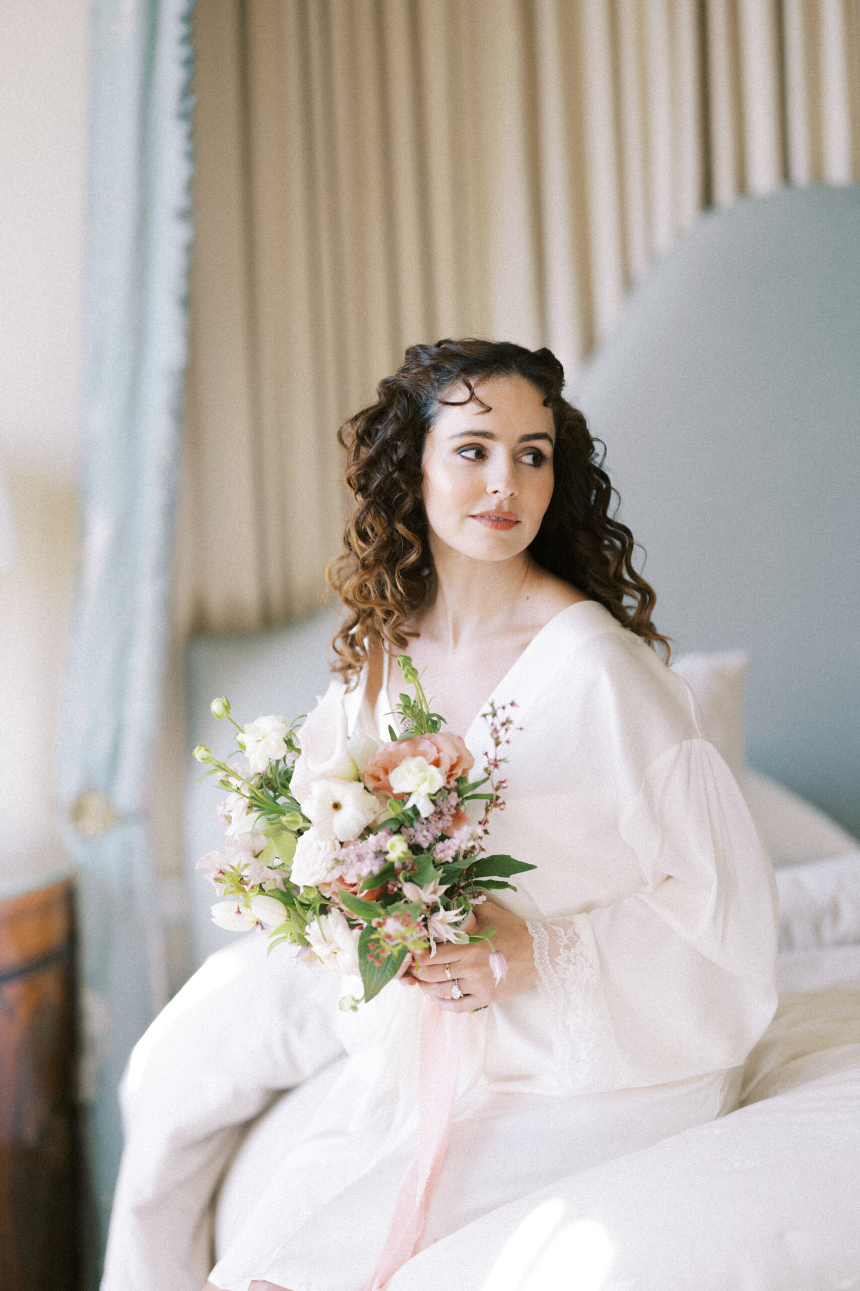 Editorial bridal prep moments in the dressing room at Findon Place