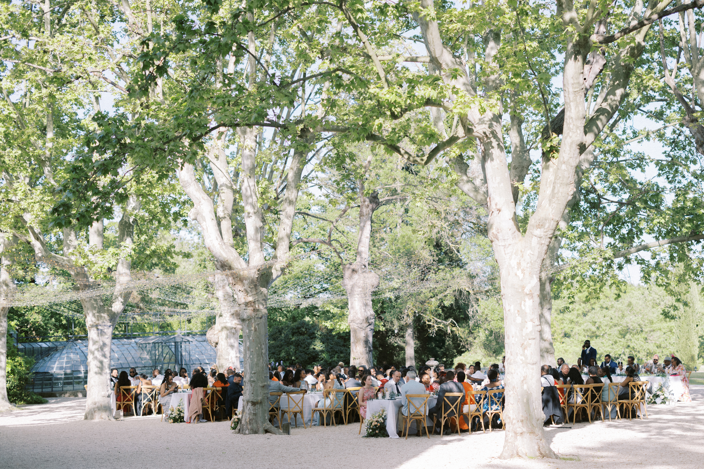 Outside wedding breakfast at Chateau de Valmousse in France