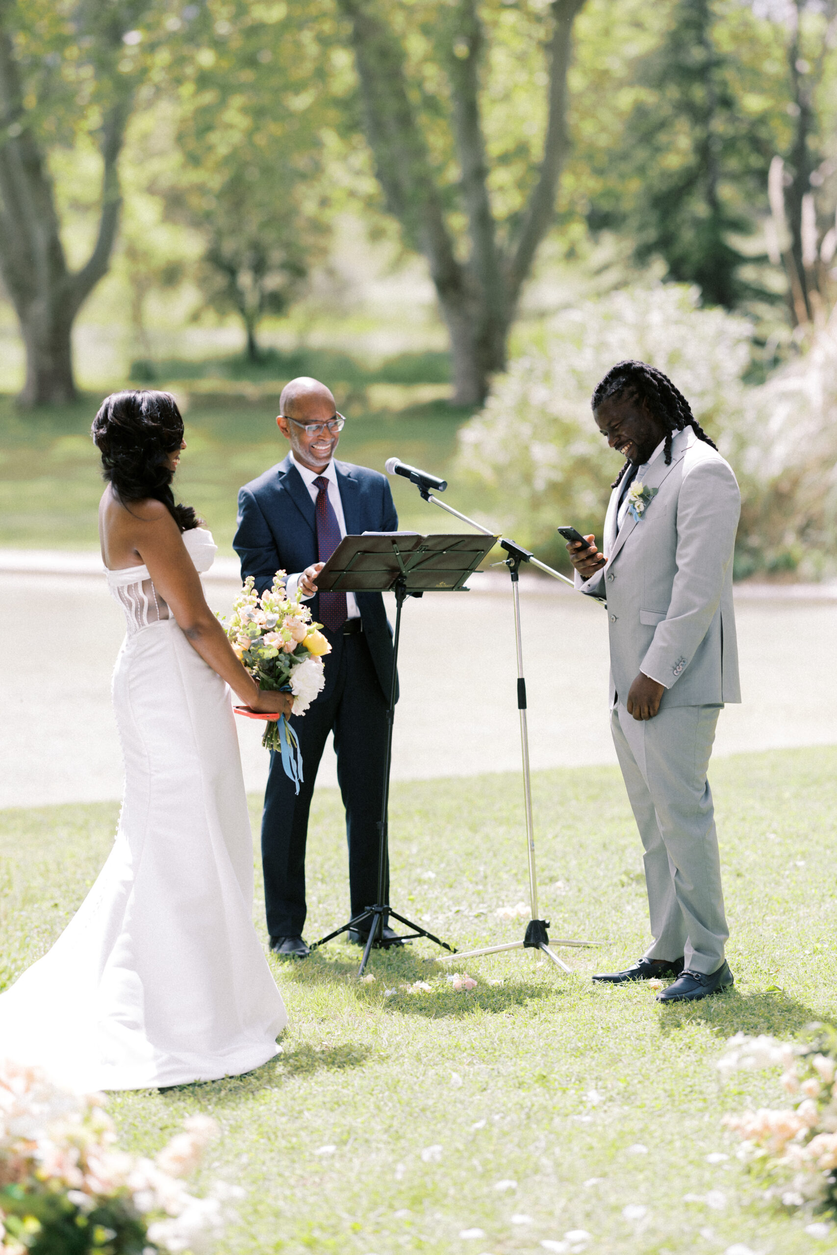 Emotional vows during a French chateau wedding ceremony