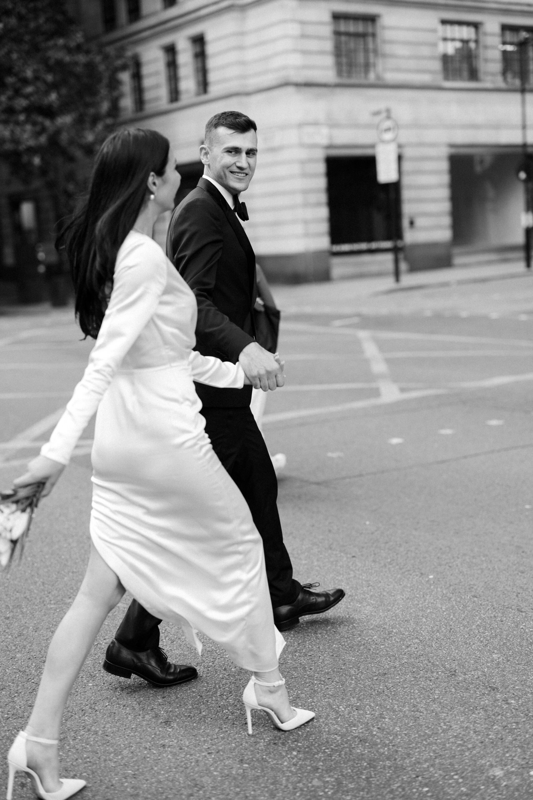 Editorial wedding portraits outside Marylebone Town Hall