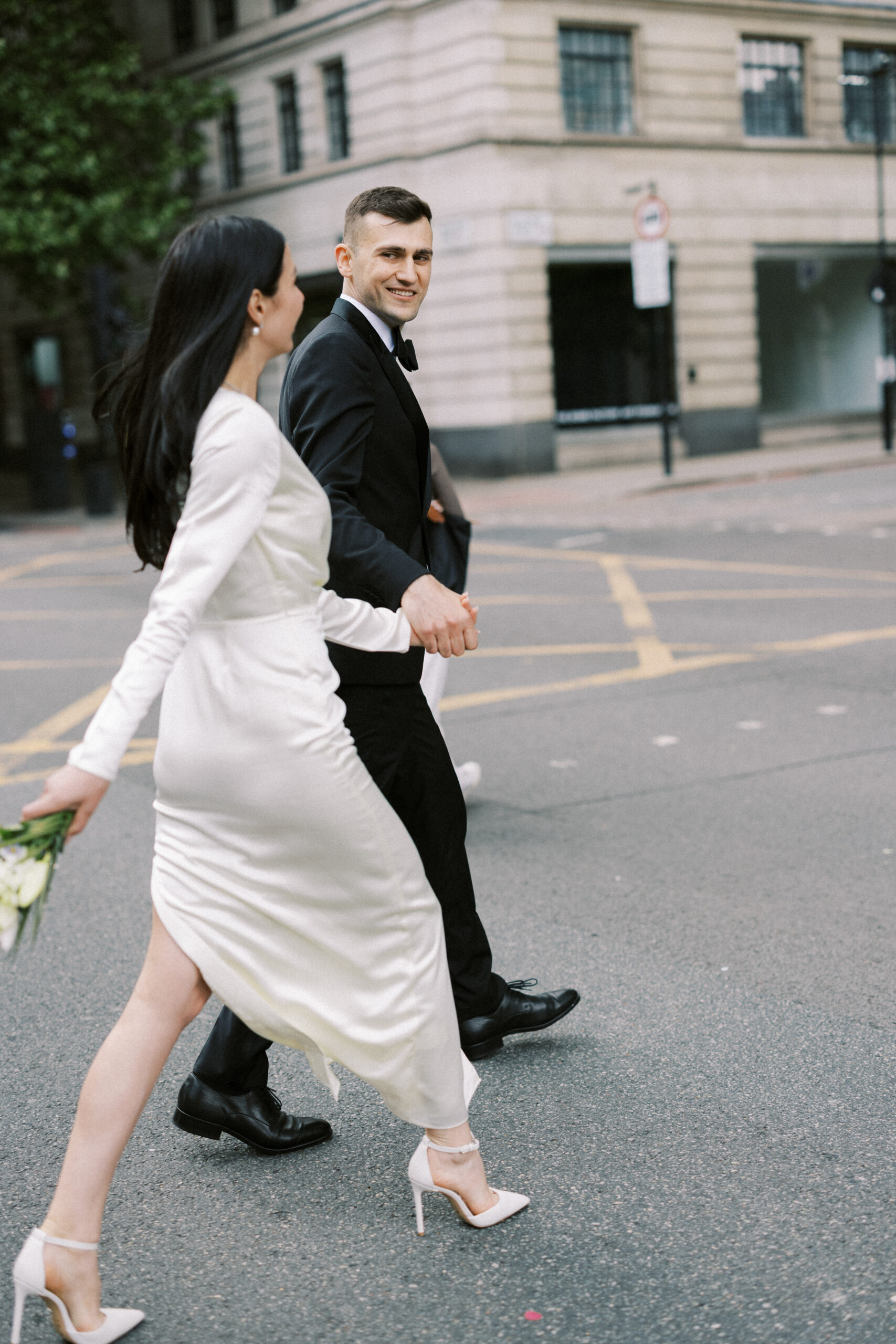 Editorial wedding portraits outside Marylebone Town Hall