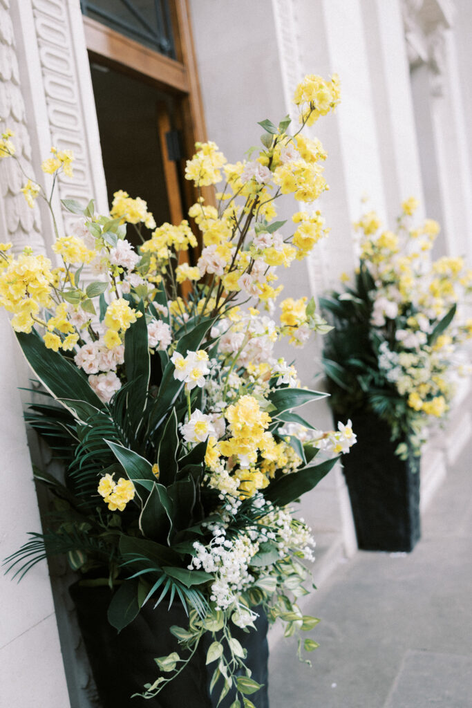 Flowers outside Old Marylebone Town Hall in London
